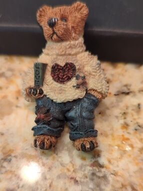Plush Bear Figurine in Cream Sweater and Brown Fur Pin